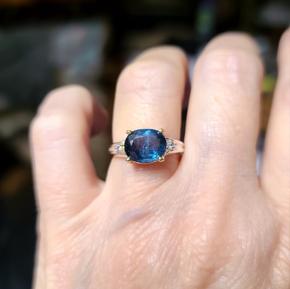 Kyanite solitaire 12k sterling & gold & Aquamarine ring sz5.5 - Picture 4 of 13